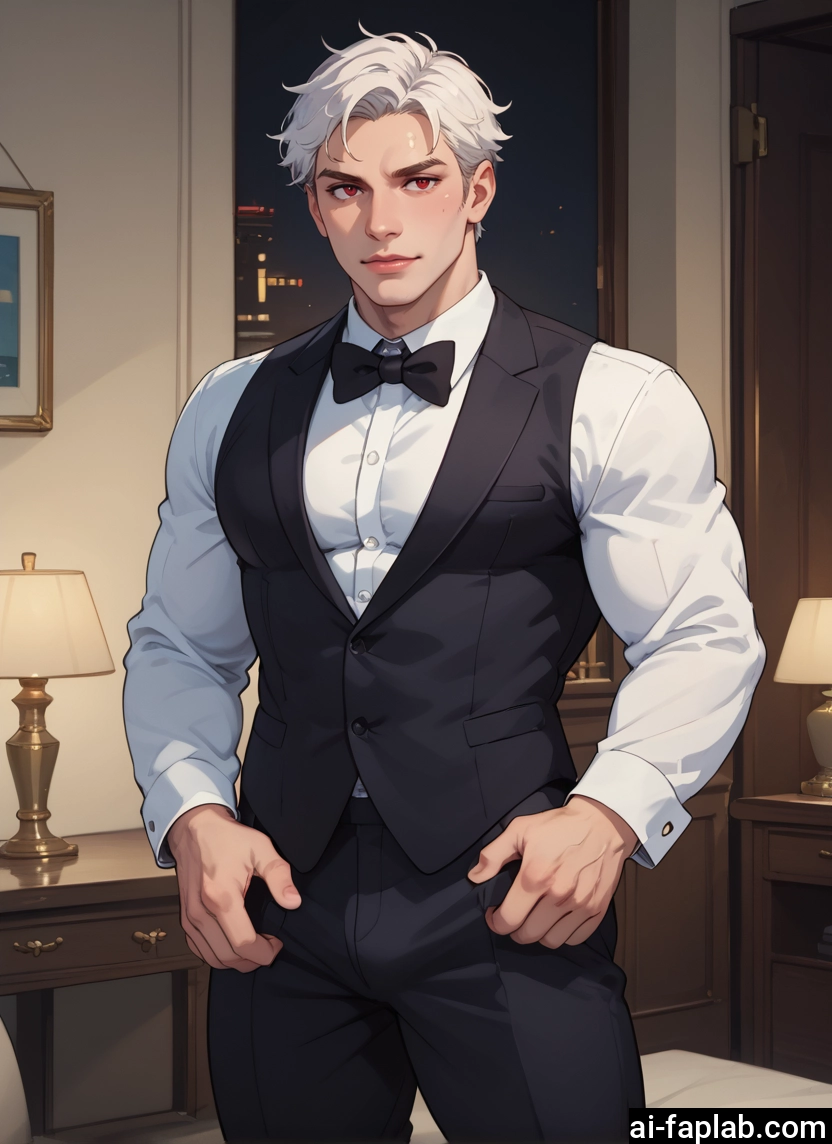 male focus, 1boy, solo, red eyes, bow, bowtie · Yamete.gg