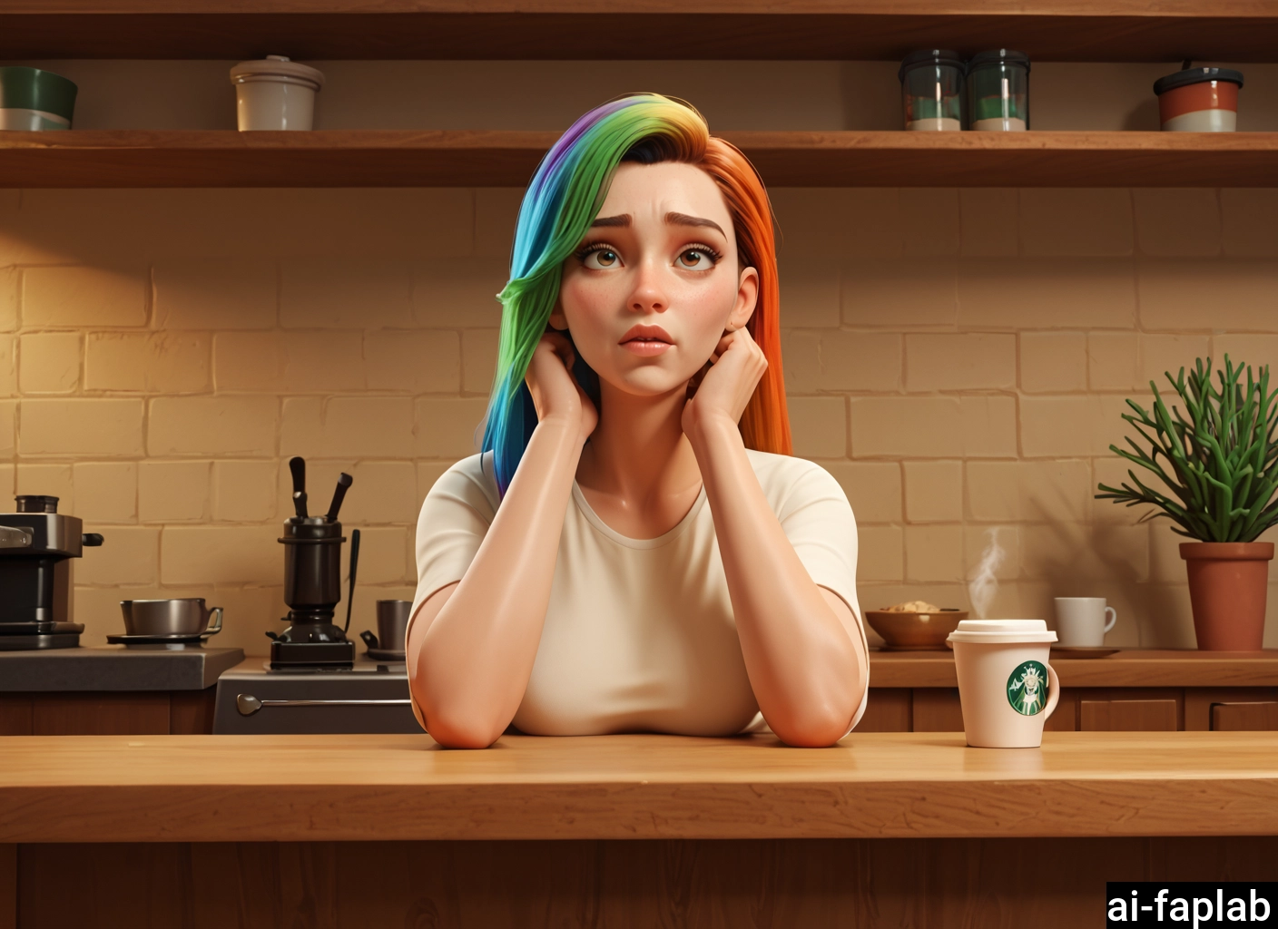 1girl, solo, multicolored hair, cup, brown eyes, long hair · Yamete.gg