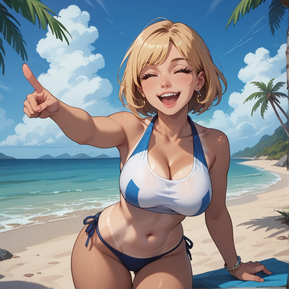 1girl, breasts, swimsuit, bikini, closed eyes, jewelry · Yamete.gg