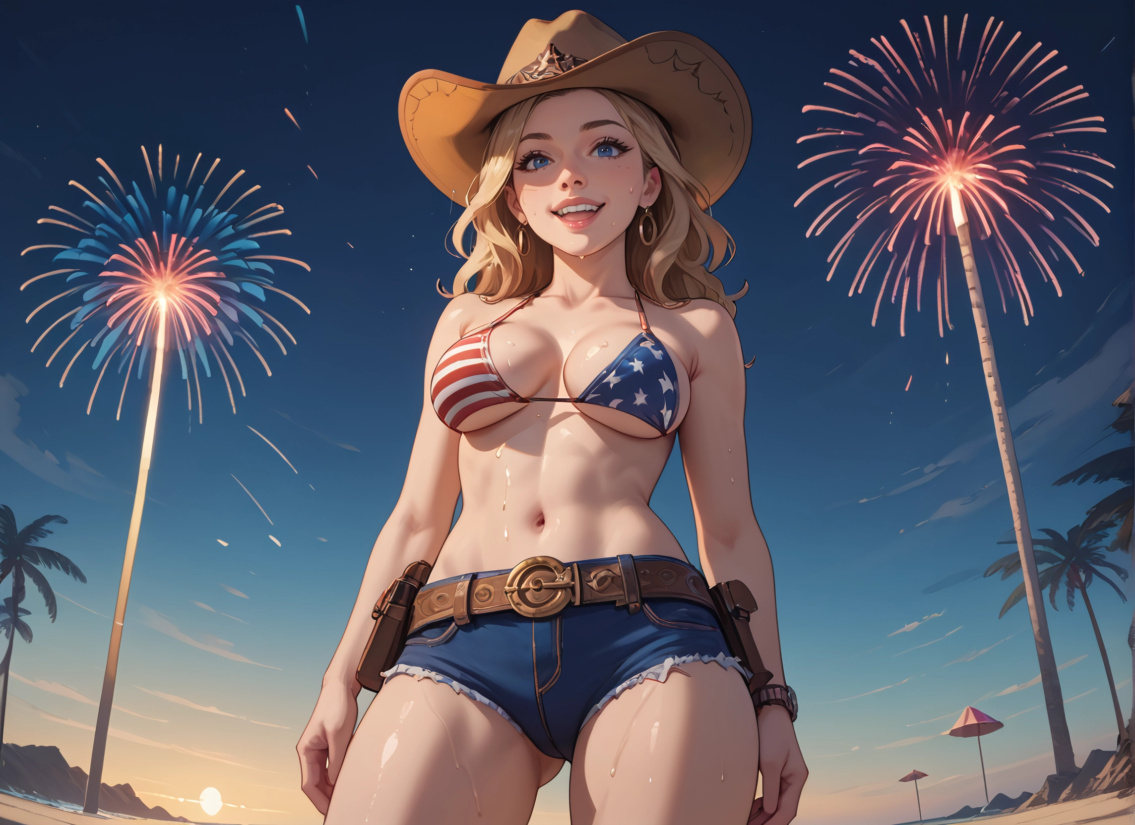 1girl, swimsuit, breasts, shorts, bikini, blonde hair · Yamete.gg