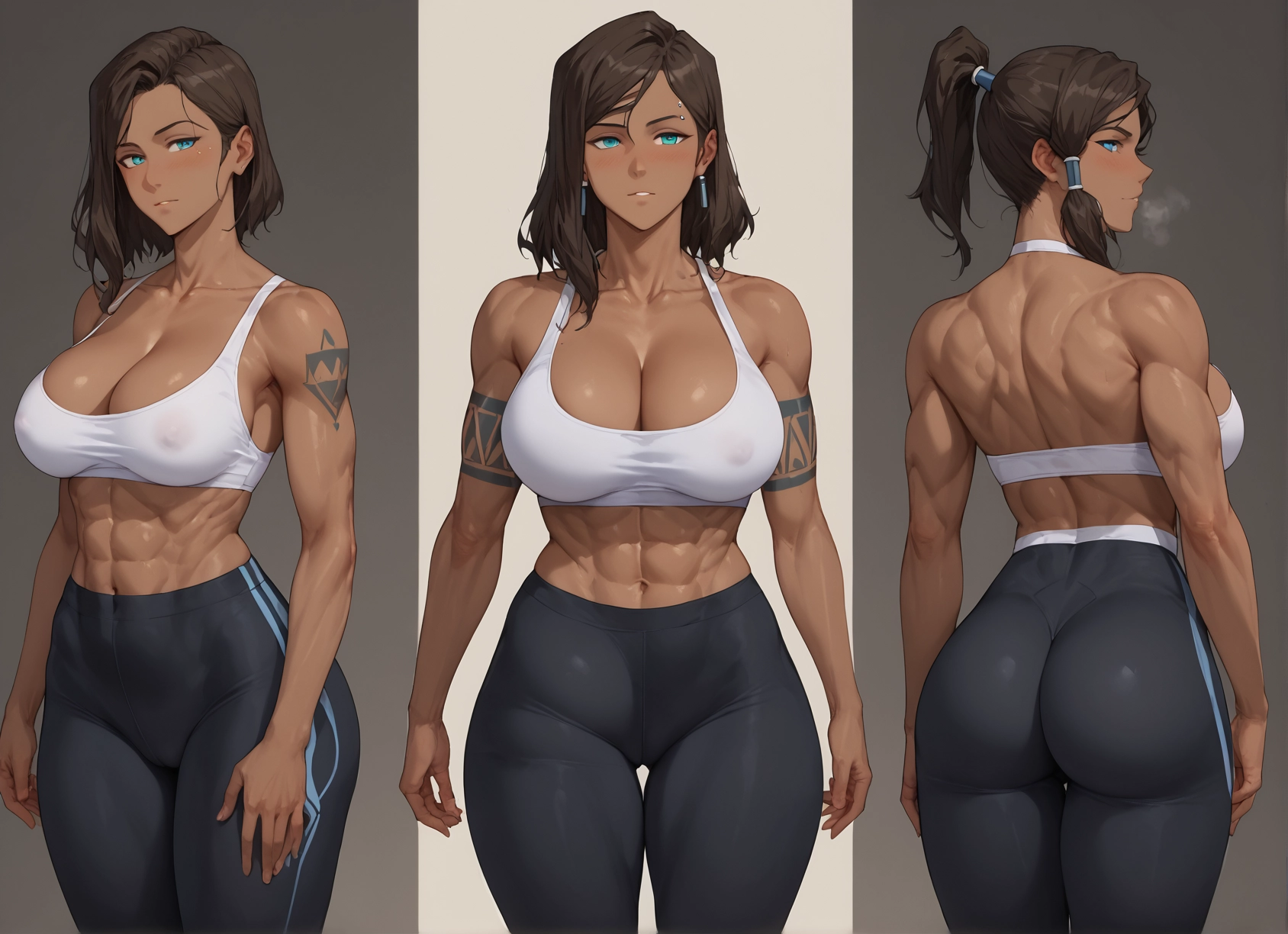 breasts, ass, dark skin, muscular female, muscular, dark-skinned female · Yamete.gg