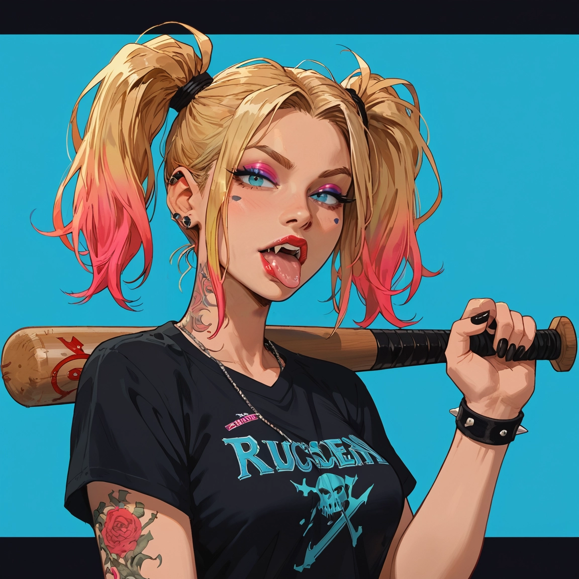 1girl, solo, twintails, tongue, tongue out, blonde hair · Yamete.gg