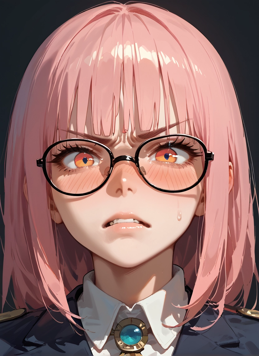 1girl, solo, glasses, pink hair, blush, bangs · Yamete.gg