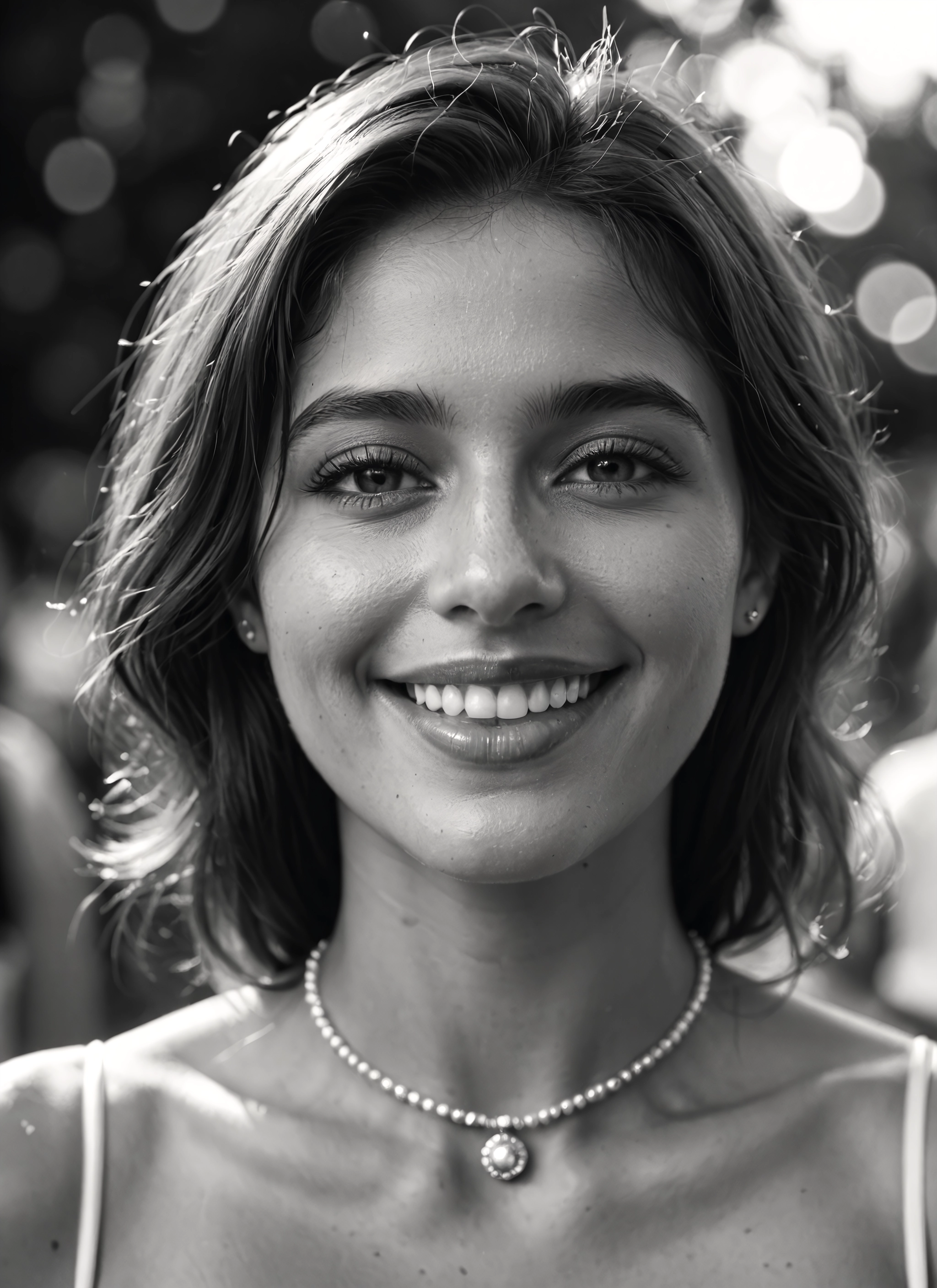 greyscale, monochrome, 1girl, solo, jewelry, necklace · Yamete.gg
