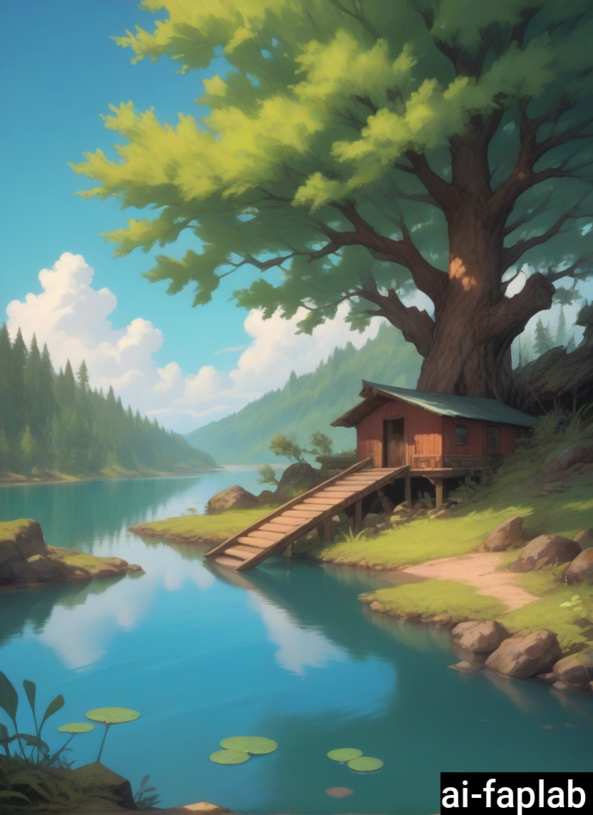 tree, no humans, outdoors, scenery, sky, lily pad · Yamete.gg