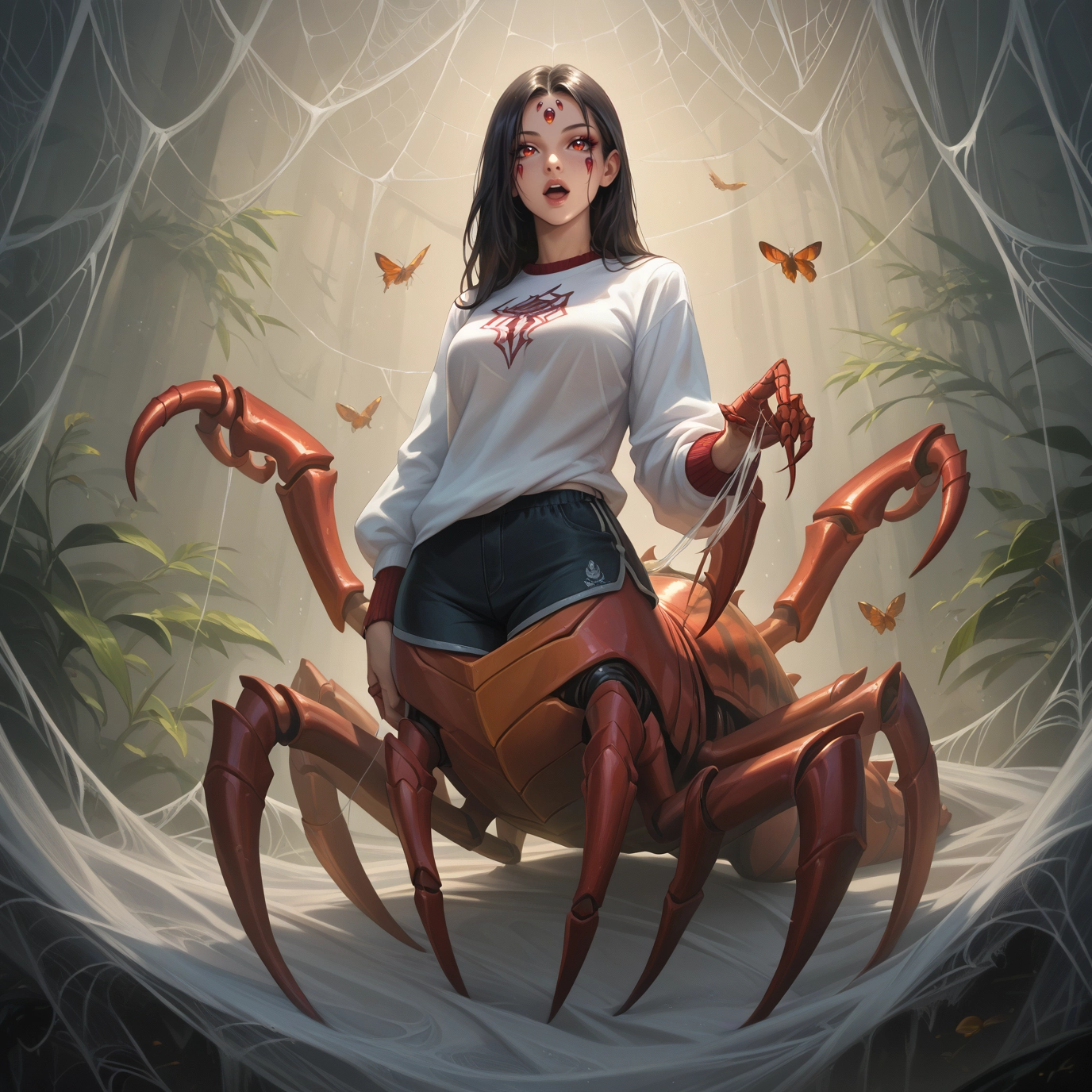 1girl, bug, butterfly, arthropod girl, silk, spider web · Yamete.gg