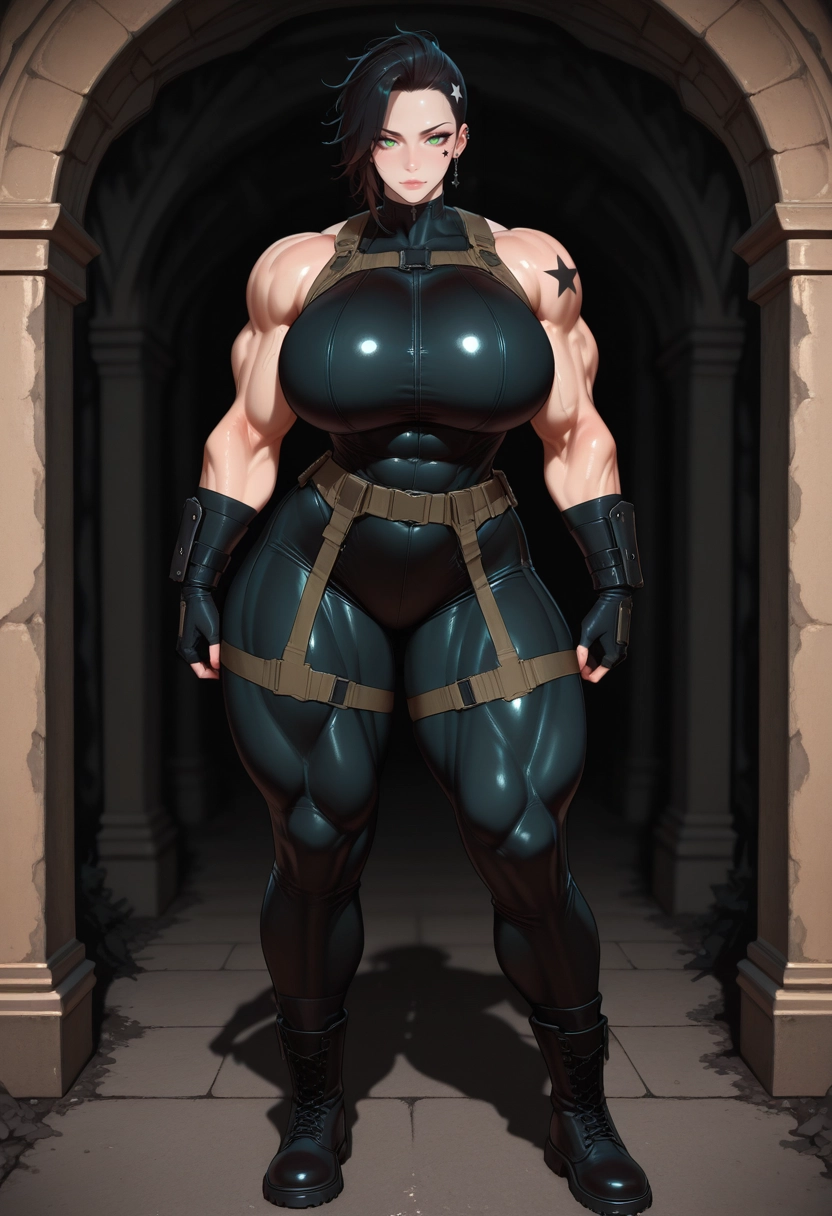 1girl, muscular female, muscular, solo, breasts, gloves · Yamete.gg