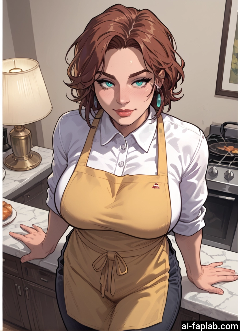 1girl, apron, jewelry, earrings, breasts, solo · Yamete.gg