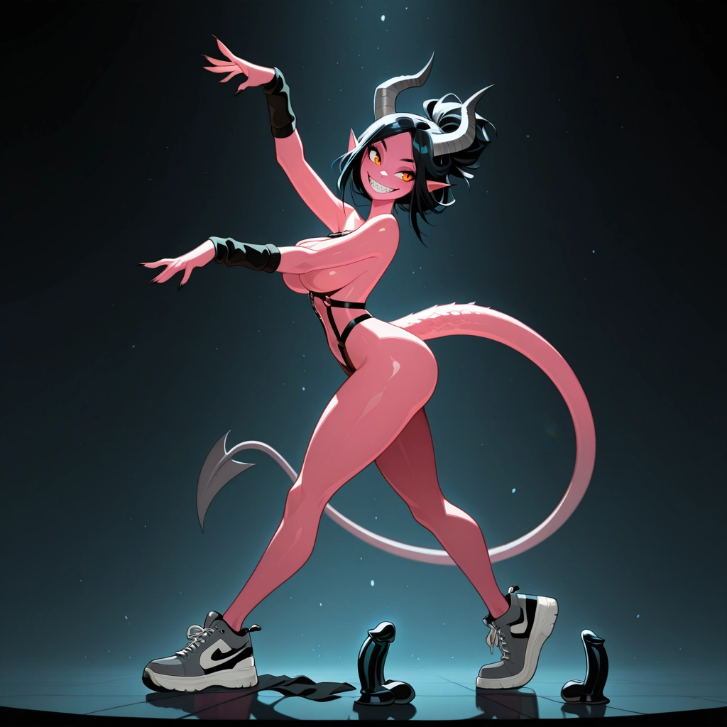 1girl, solo, tail, horns, smile, pointy ears · Yamete.gg