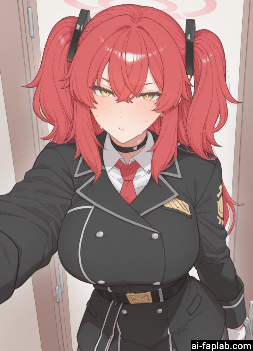 1girl, breasts, halo, blush, red hair, solo · Yamete.gg