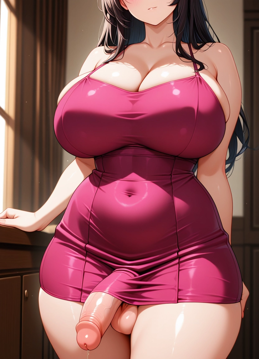 futanari, breasts, 1girl, penis, solo, long hair