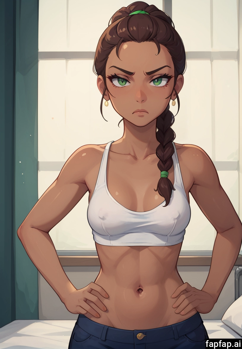 1girl, solo, breasts, green eyes, braid, navel