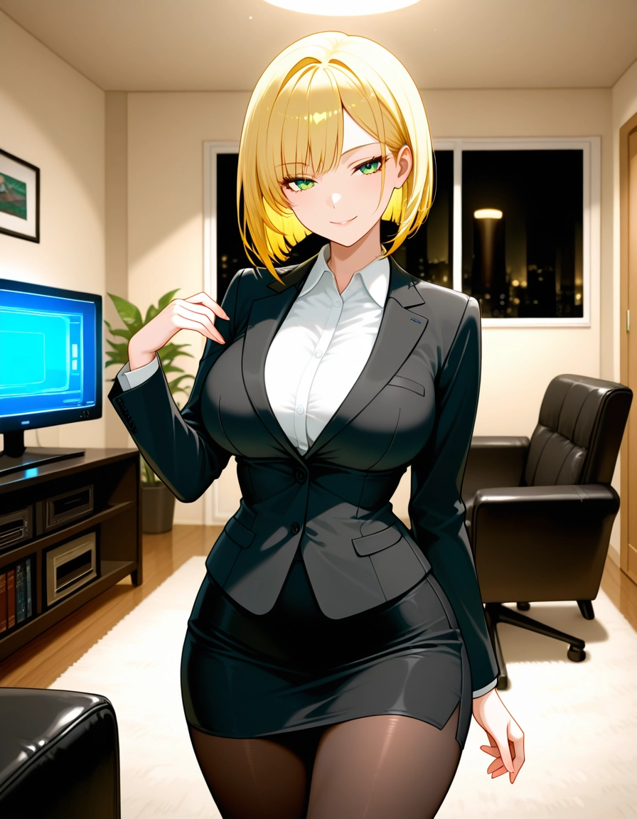 1girl, blonde hair, pantyhose, solo, breasts, skirt · Yamete.gg