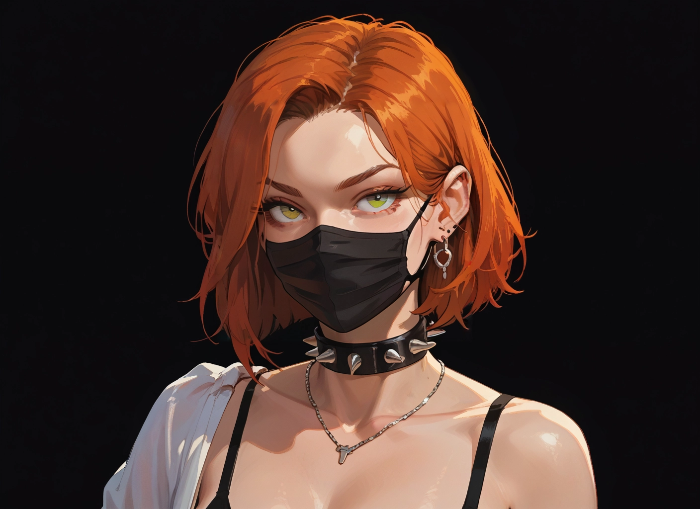 1girl, jewelry, solo, mask, necklace, earrings