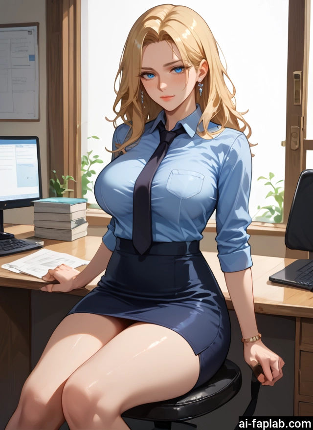 1girl, breasts, skirt, blonde hair, blue eyes, necktie