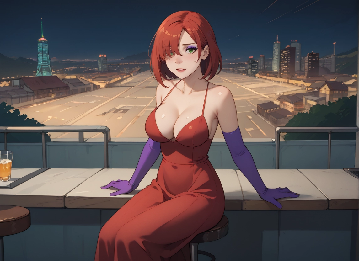 1girl, breasts, gloves, dress, green eyes, elbow gloves · Yamete.gg