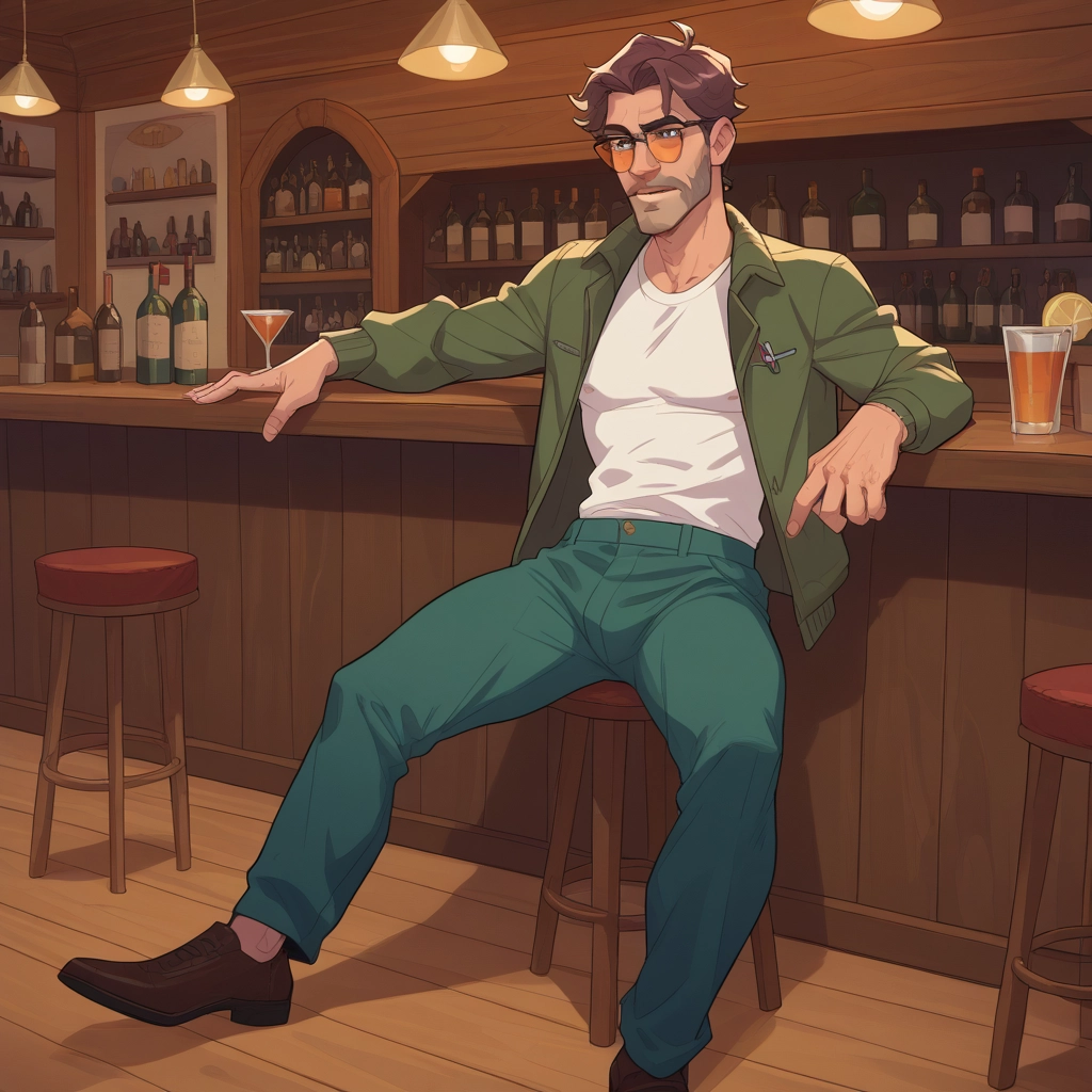 bara, male focus, 1boy, facial hair, solo, bar (place) · Yamete.gg