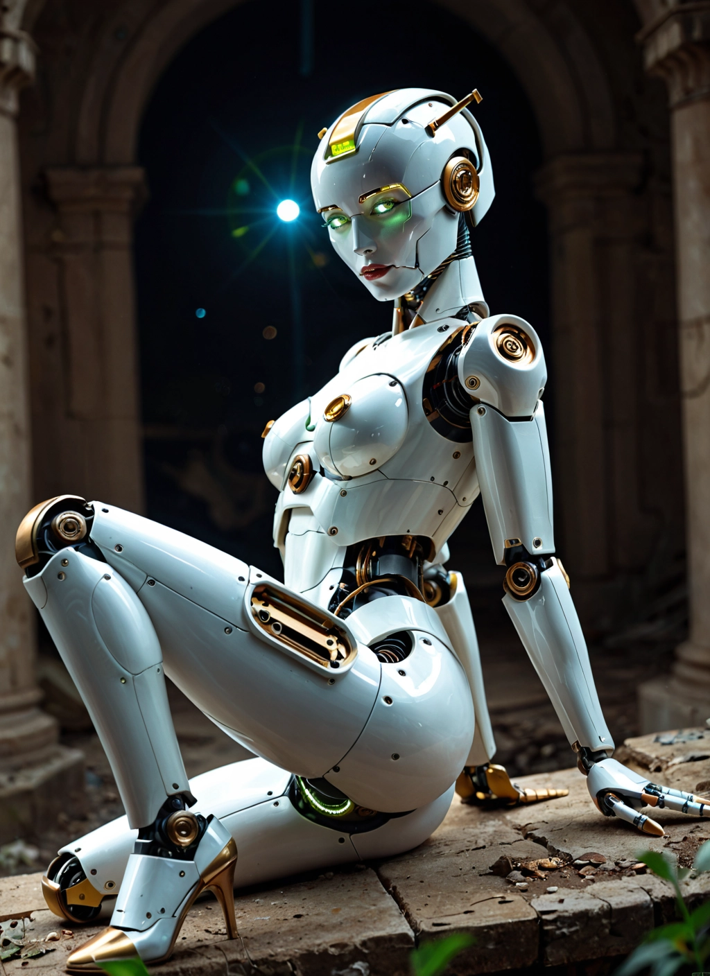1girl, solo, high heels, breasts, green eyes, sitting · Yamete.gg