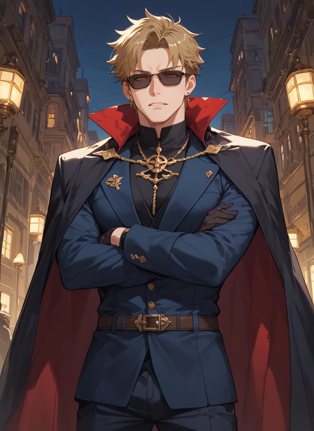 1boy, male focus, gloves, sunglasses, solo, crossed arms · Yamete.gg