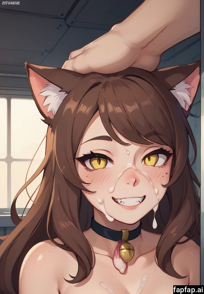 1girl, animal ears, cum, brown hair, smile, breasts