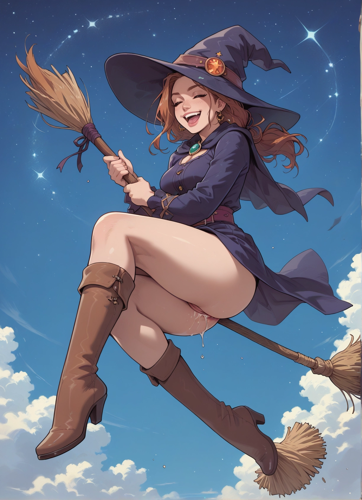 1girl, hat, witch hat, broom, boots, broom riding · Yamete.gg