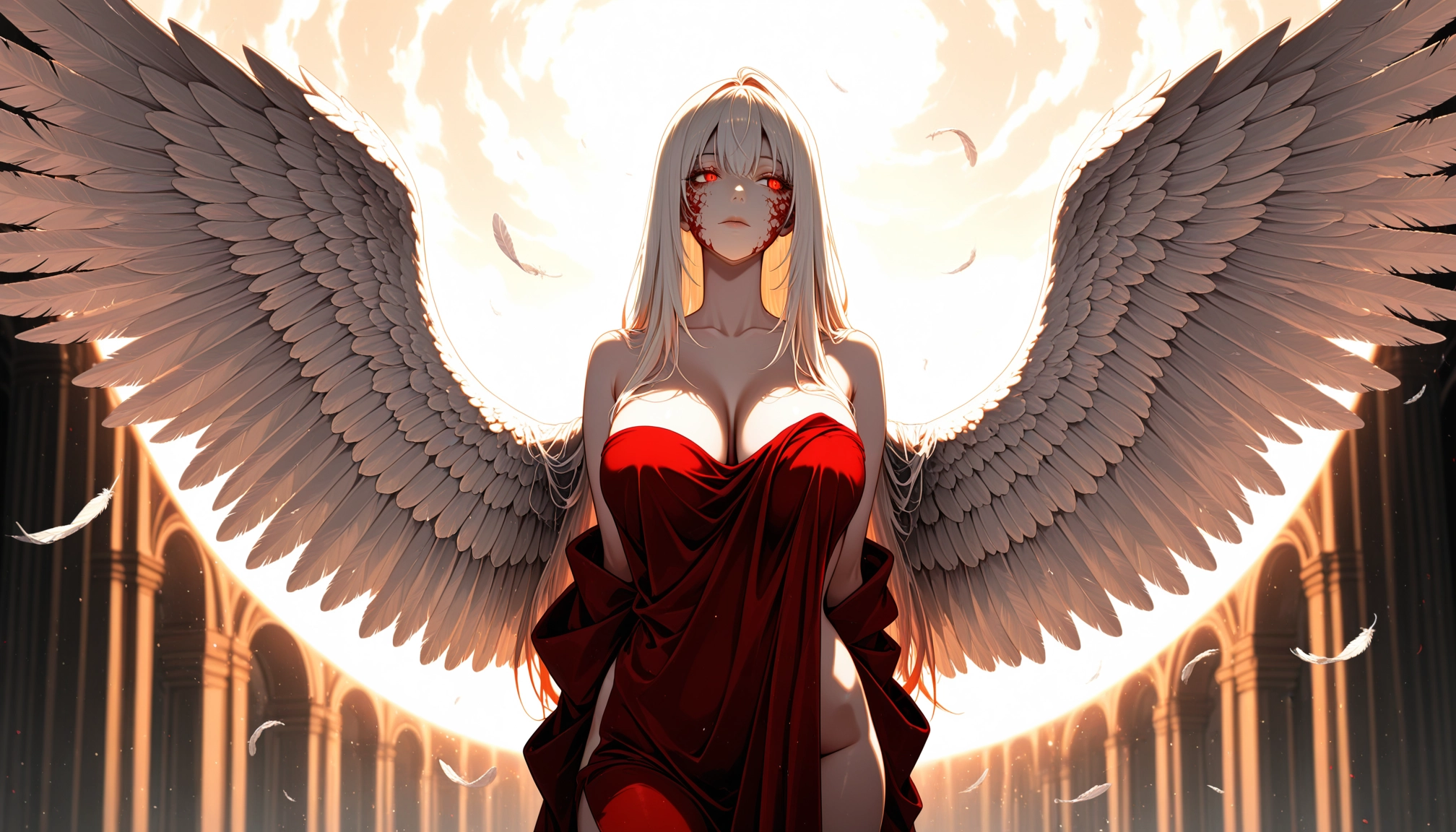 1girl, breasts, wings, solo, long hair, red eyes · Yamete.gg