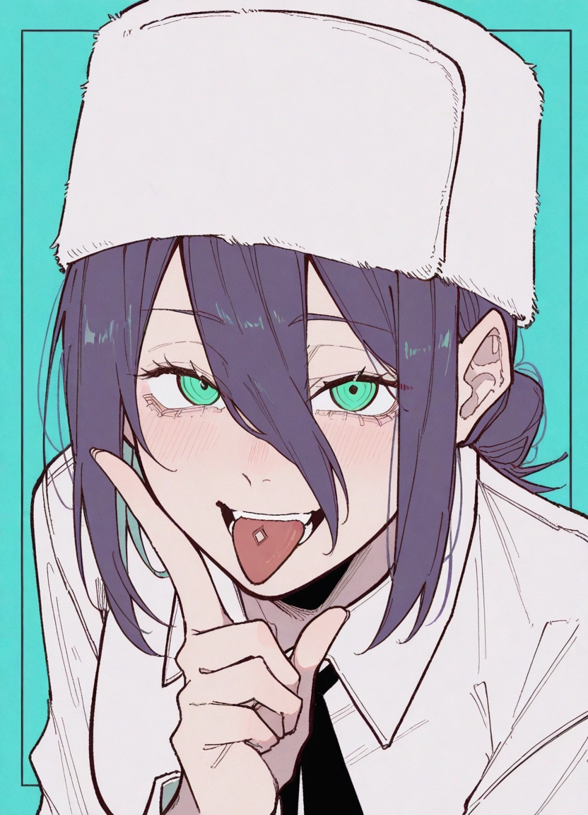 1girl, tongue, tongue out, solo, hat, fur hat · Yamete.gg
