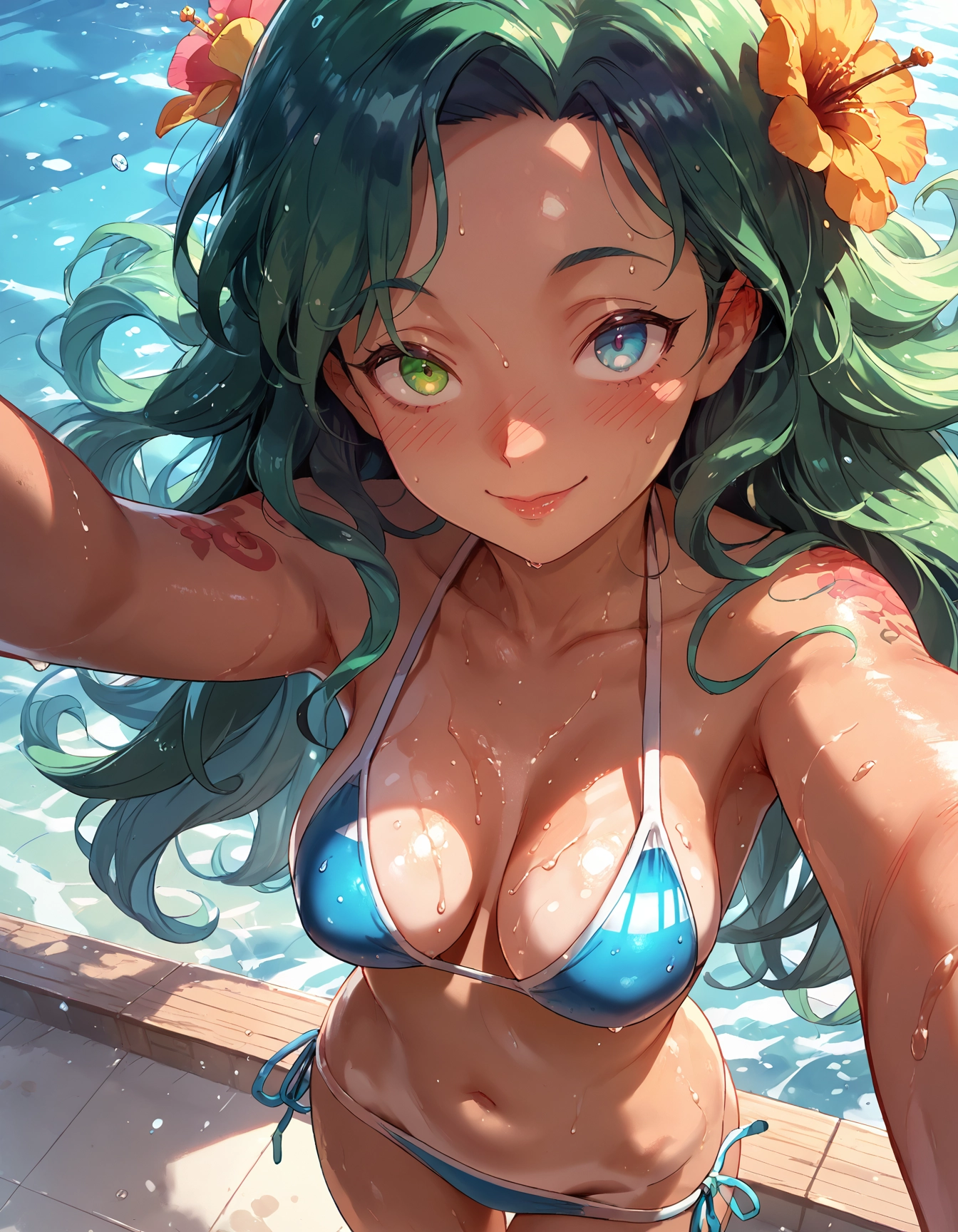 1girl, solo, swimsuit, flower, breasts, long hair · Yamete.gg