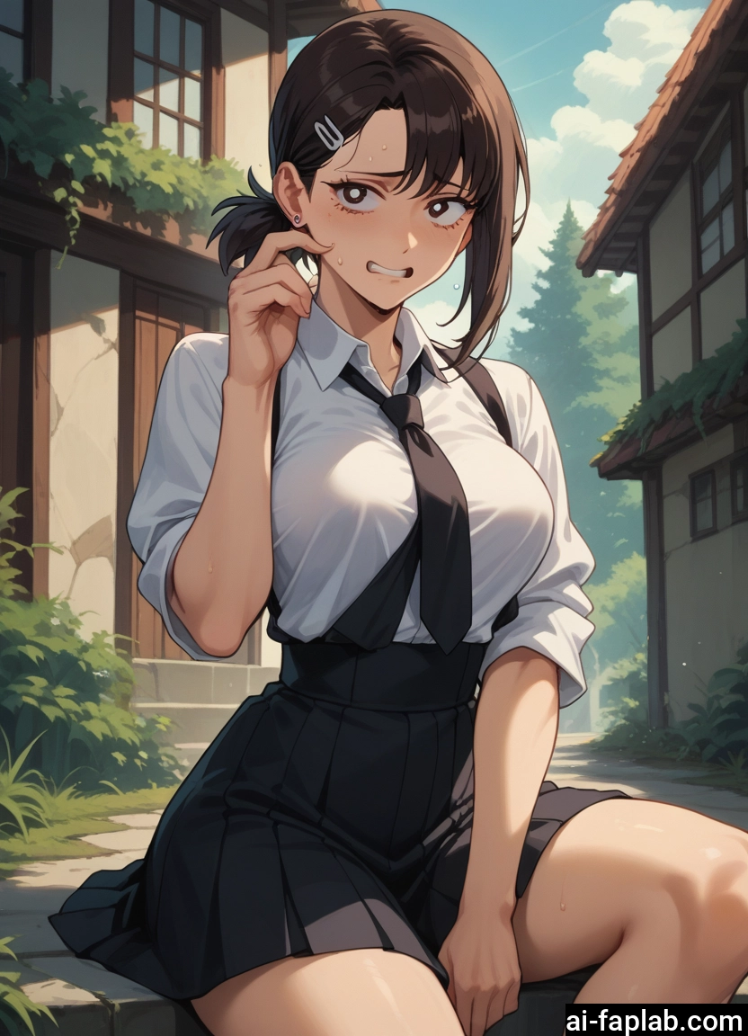 1girl, skirt, necktie, breasts, hair ornament, hairclip · Yamete.gg