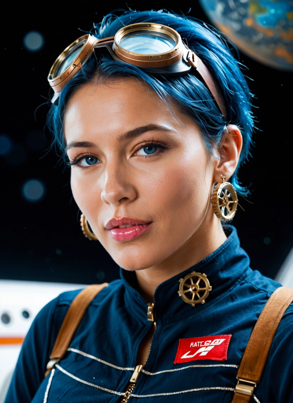 1girl, solo, goggles, jewelry, earrings, goggles on head · Yamete.gg