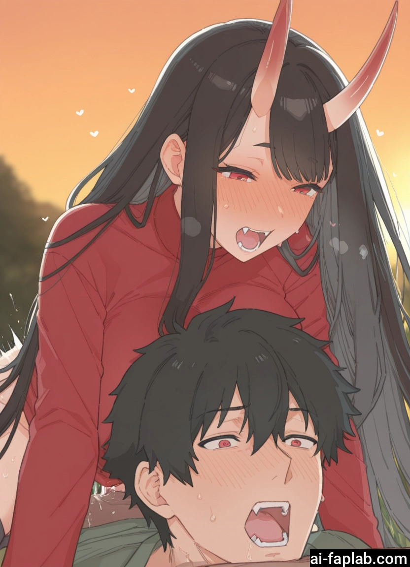 1girl, 1boy, horns, hetero, long hair, blush · Yamete.gg