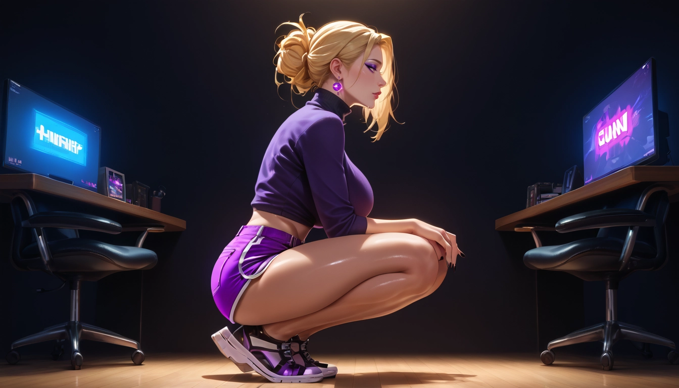 1girl, solo, earrings, jewelry, shorts, blonde hair · Yamete.gg