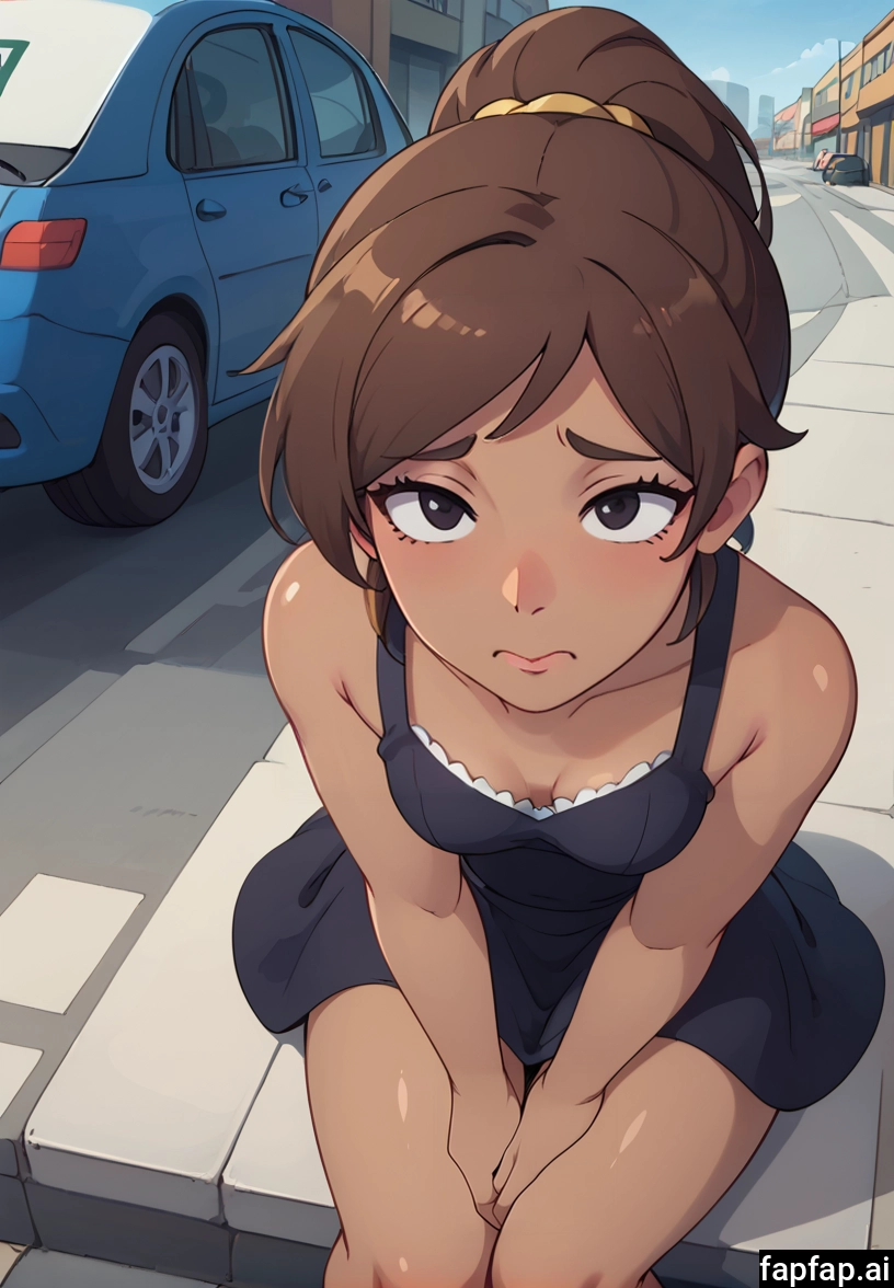 1girl, brown hair, breasts, dress, looking at viewer, car · Yamete.gg