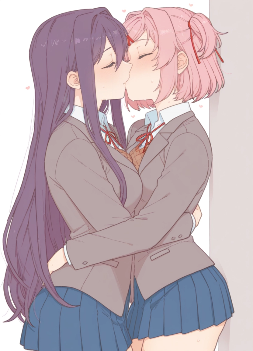 yuri (doki doki literature club), yuri, multiple girls, 2girls, closed eyes, long hair · Yamete.gg