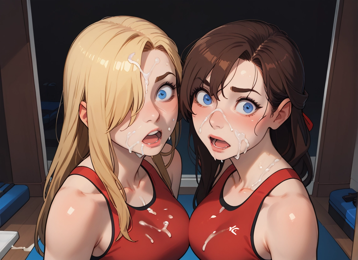 multiple girls, 2girls, breasts, cum, blue eyes, blonde hair · Yamete.gg
