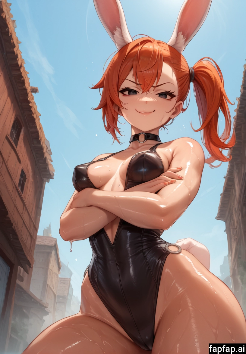 1girl, breasts, animal ears, solo, rabbit ears, crossed arms · Yamete.gg