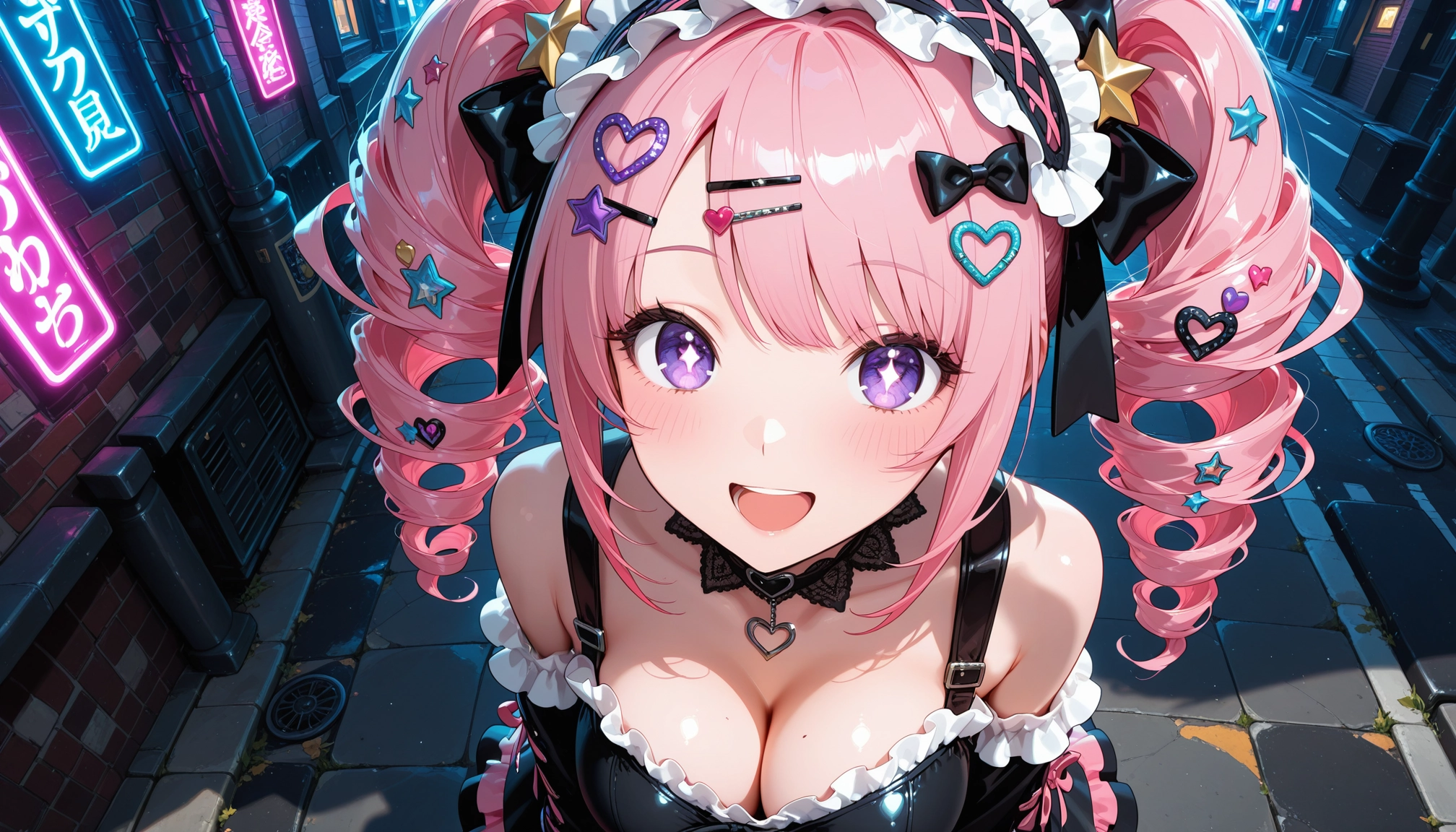 1girl, breasts, hair ornament, purple eyes, heart, solo · Yamete.gg