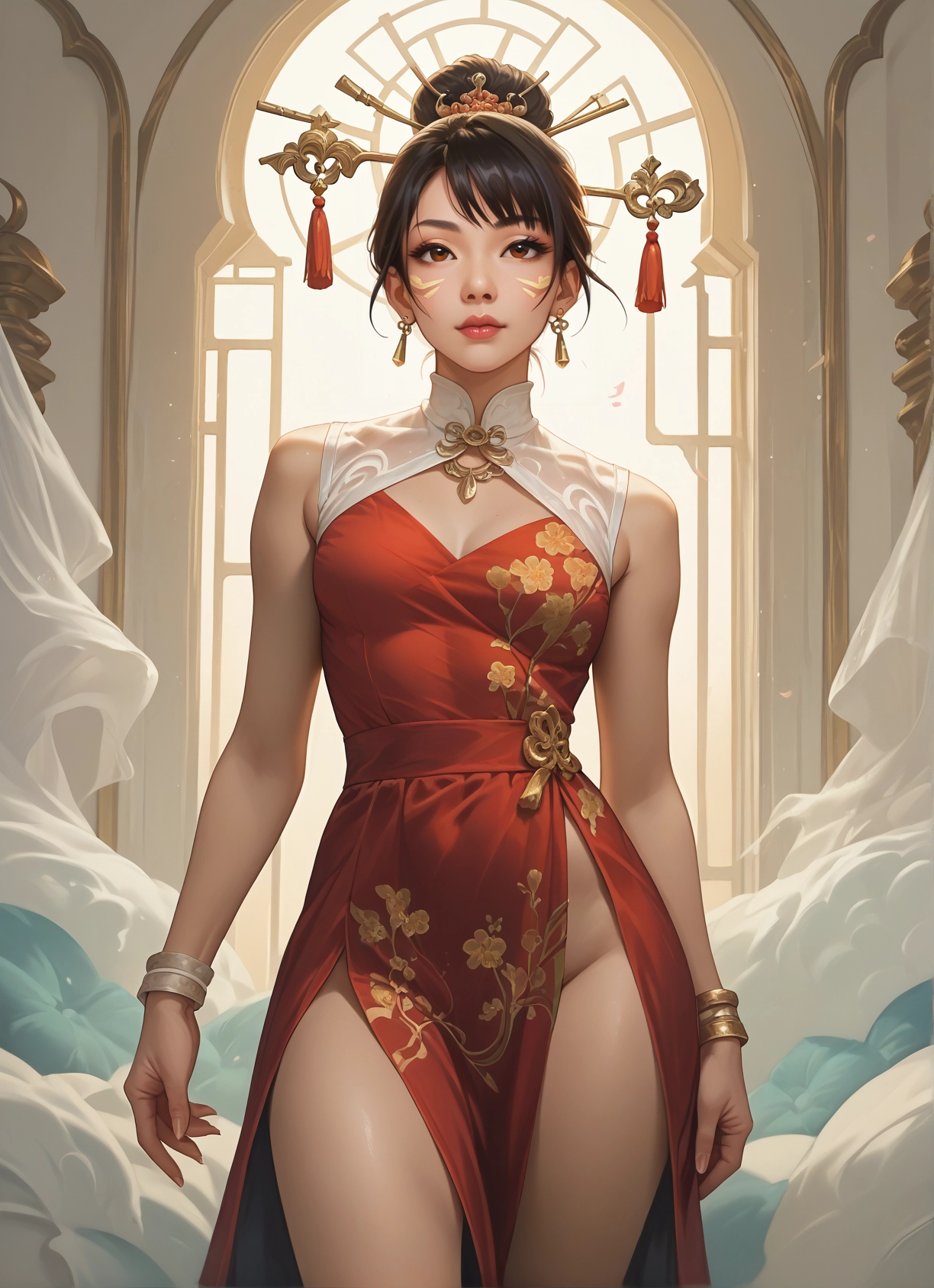 1girl, solo, dress, jewelry, breasts, hair ornament · Yamete.gg