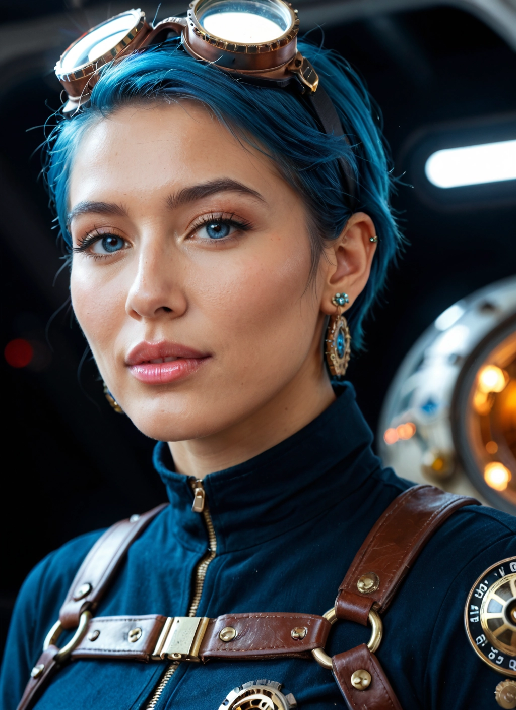 1girl, solo, goggles, jewelry, earrings, blue eyes · Yamete.gg