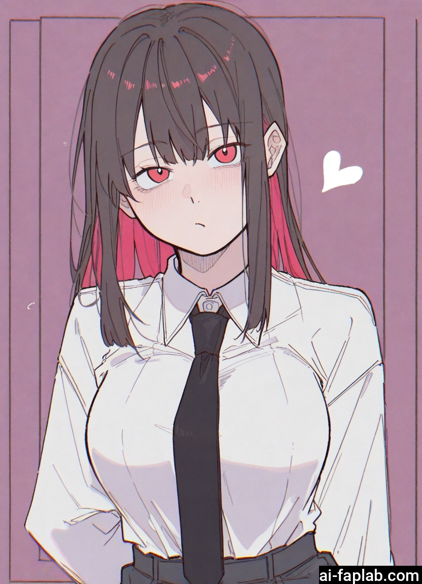 1girl, necktie, solo, shirt, multicolored hair, breasts · Yamete.gg