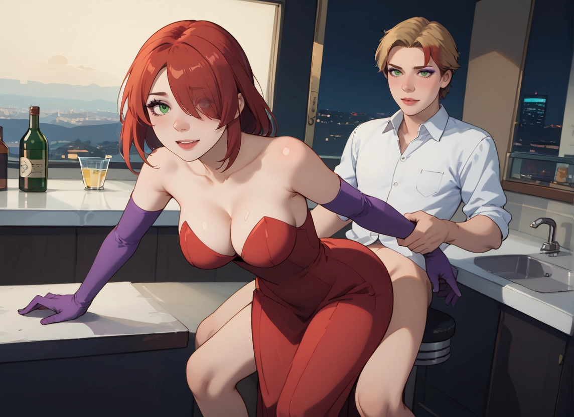1girl, breasts, 1boy, gloves, dress, sex · Yamete.gg