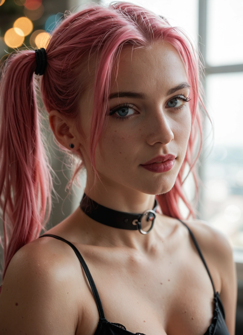 1girl, solo, pink hair, twintails, choker, looking at viewer · Yamete.gg