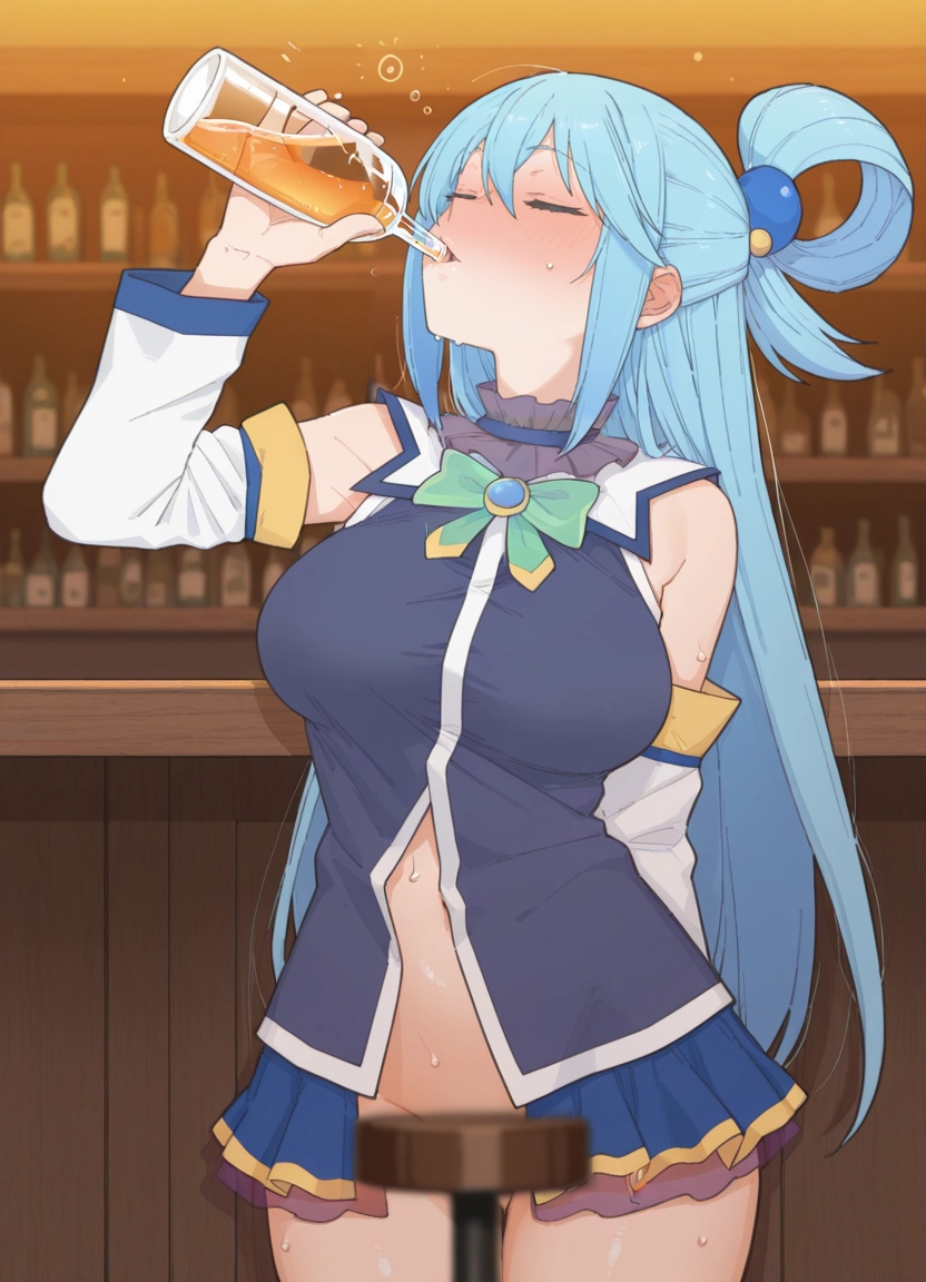 1girl, drinking, breasts, solo, long hair, convenient censoring · Yamete.gg
