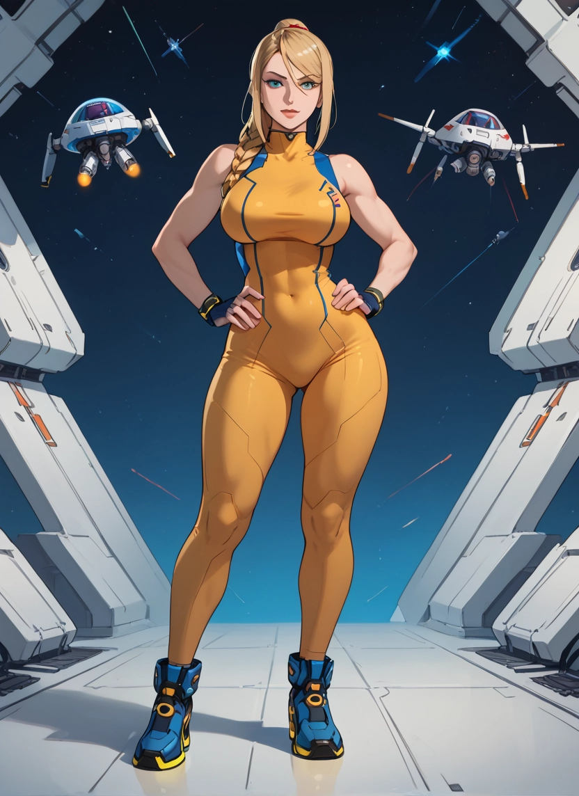 1girl, breasts, blonde hair, blue eyes, hands on hips, large breasts · Yamete.gg