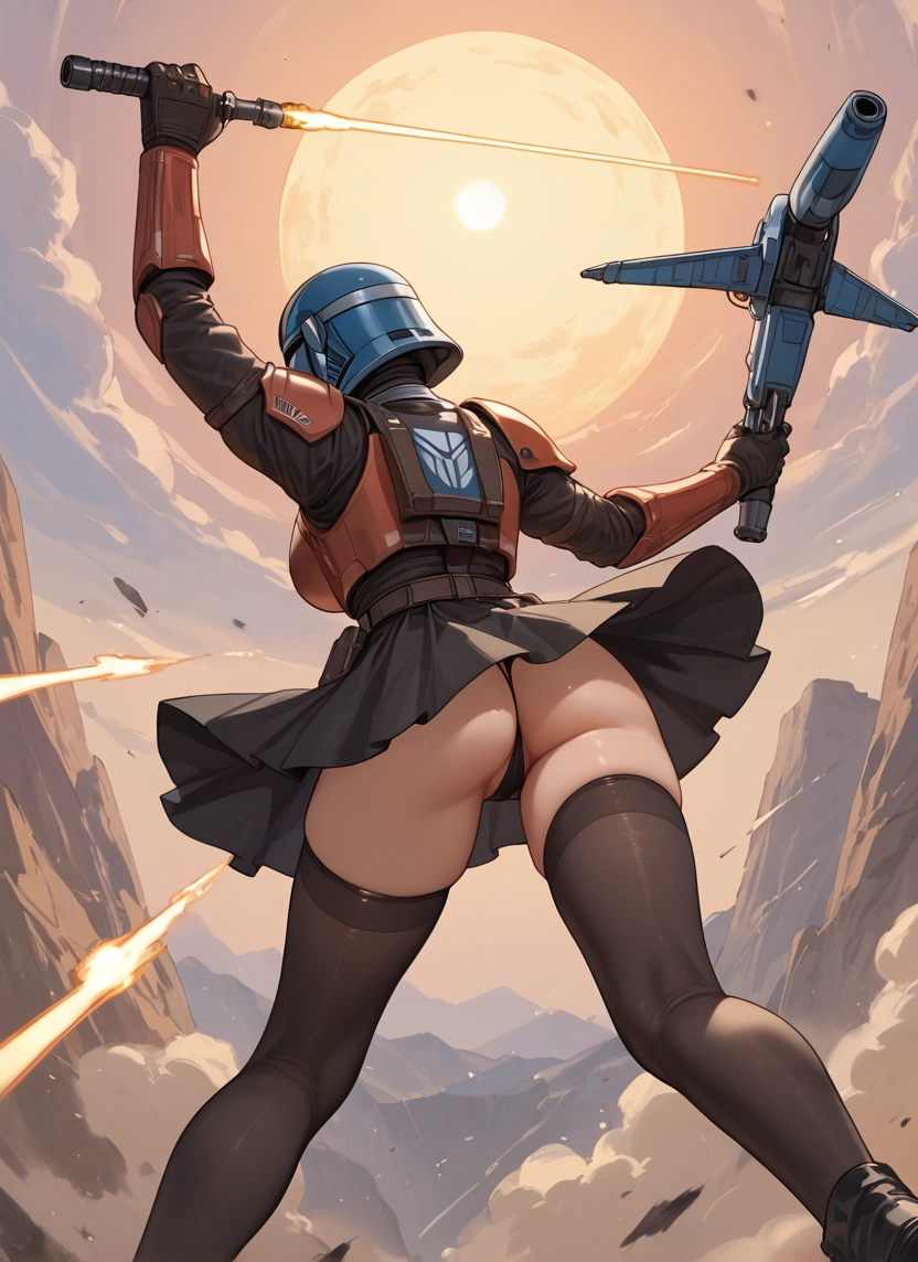 1girl, thighhighs, ass, weapon, solo, underwear · Yamete.gg