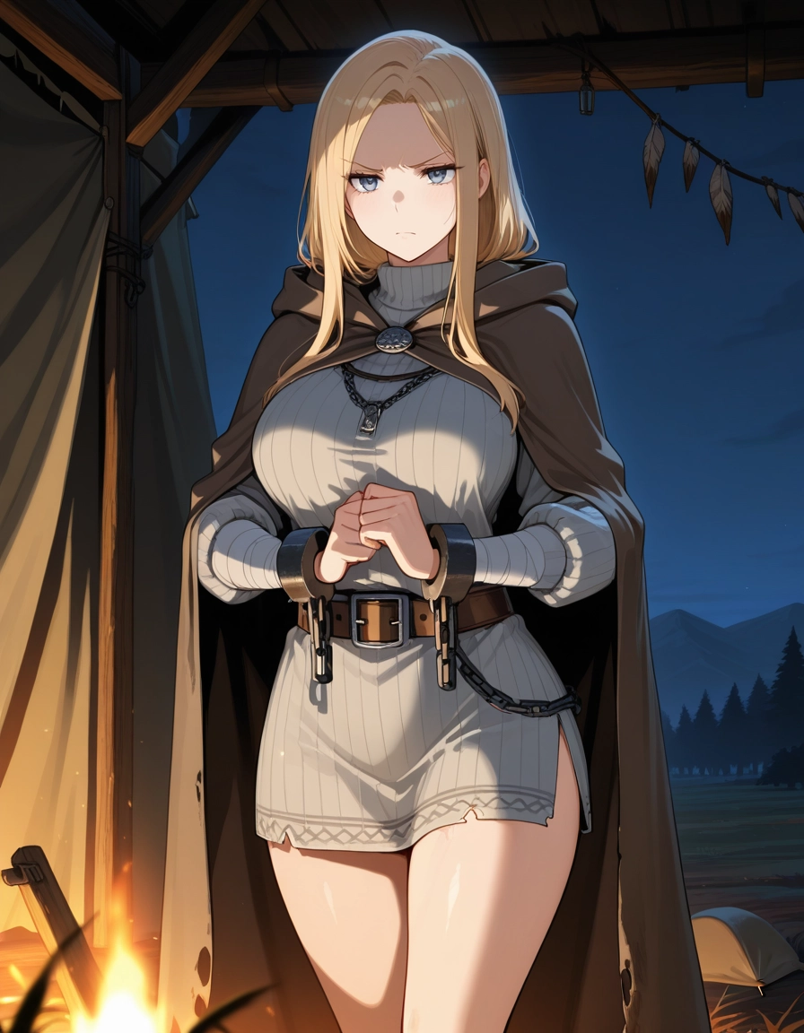 1girl, blonde hair, solo, breasts, cuffs, large breasts · Yamete.gg