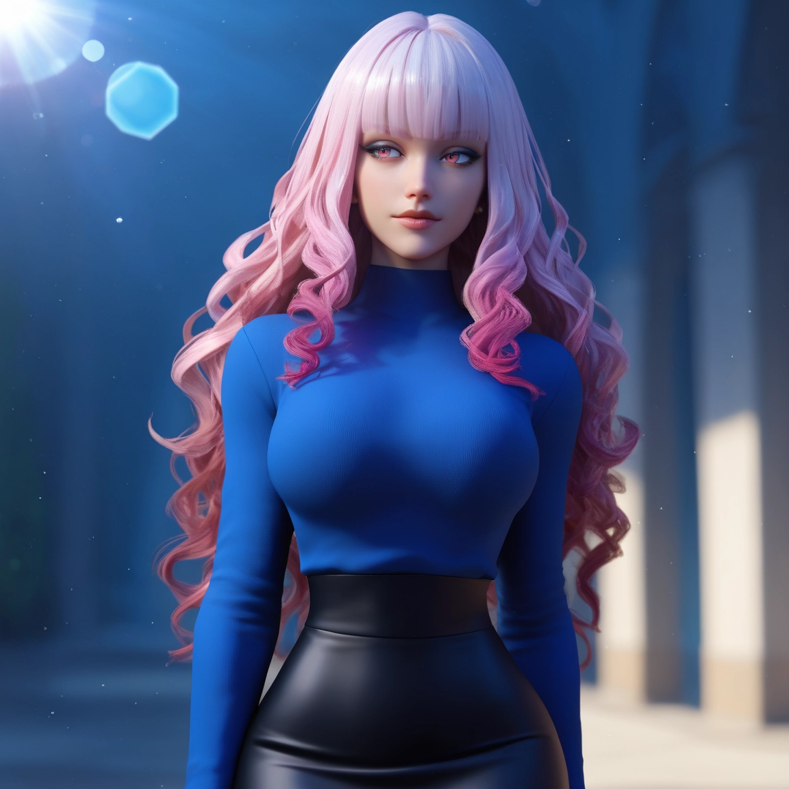 1girl, solo, long hair, pink hair, skirt, breasts · Yamete.gg