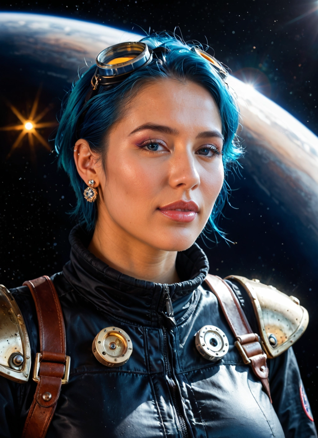 1girl, solo, goggles, jewelry, earrings, goggles on head · Yamete.gg