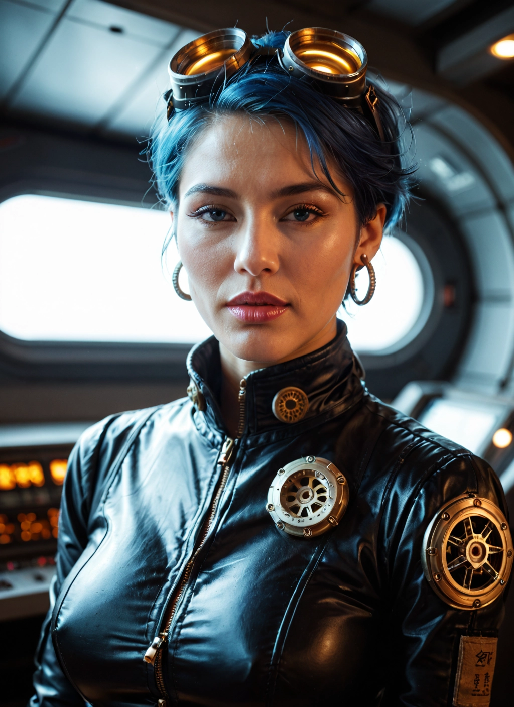 1girl, solo, goggles, jewelry, earrings, short hair · Yamete.gg