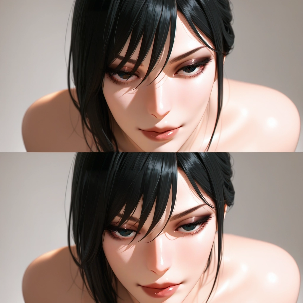 1girl, looking at viewer, black hair, makeup, closed mouth, smile · Yamete.gg